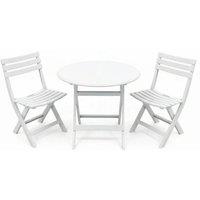 Alivio 3-Piece Folding Bistro Set with Round Table & 2 Chairs Compact Outdoor Garden Furniture in White