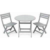 Alivio 3-Piece Folding Bistro Set with Round Table & 2 Chairs Compact Outdoor Garden Furniture in Grey