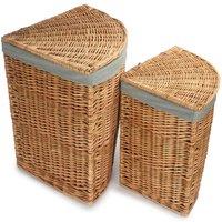 Red Hamper Set of 2 Light Steamed Corner Linen Basket with Grey Sage Lining