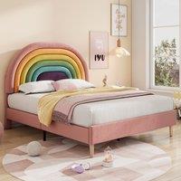 Matteo Luxurious Upholstered Bed 135*190 with Adjustable Velvet Headboard in Pink | Size: Double