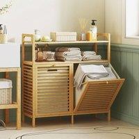 HOMCOM Double Tilt Out Laundry Cabinet Bamboo Laundry Hamper Cabinet in Natural