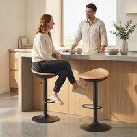 HOMCOM Set of 2 Breakfast Barstools, PU Leather Swivel Bar Stools, Oak in Natural