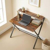 HOMCOM Folding Desk with 2-Tier Shelf for Home Office in Brown