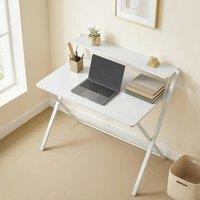 HOMCOM Folding Desk with 2-Tier Shelf for Home Office in White