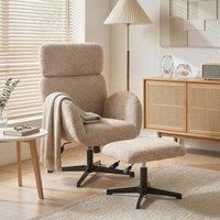 HOMCOM Swivel Armchair with Footstool, Rocking Accent Chair in Light Brown