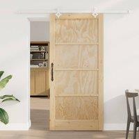 Berkfield Home Sliding Door with Hardware Set 93x202 cm Solid Wood Pine in Beige