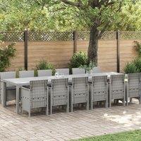 Berkfield Home 13 Piece Garden Dining Set with Cushions Light Grey Poly Rattan