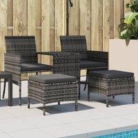 Berkfield Home Garden Sofa 2-Seater with Table & Stools Grey Poly Rattan