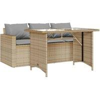 Berkfield Home 2 Piece Garden Dining Set with Cushions Beige Poly Rattan