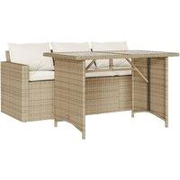 Berkfield Home 2 Piece Garden Dining Set with Cushions Beige Poly Rattan
