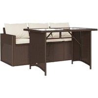 Berkfield Home 2 Piece Garden Dining Set with Cushions Brown Poly Rattan