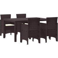 Berkfield Home 5 Piece Garden Dining Set with Cushions Brown Poly Rattan