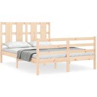 Berkfield Home Bed Frame with Headboard Double Solid Wood in Light Tan