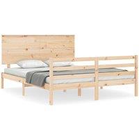 Berkfield Home Bed Frame with Headboard King Size Solid Wood in Light Tan