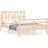 Berkfield Home Bed Frame with Headboard Small Double Solid Wood in Light Tan