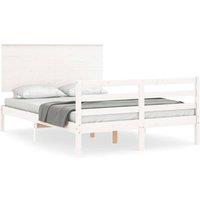 Berkfield Home Bed Frame with Headboard White 120x200 cm Solid Wood | Size: Small Double