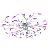 Berkfield Home Ceiling Lamp with Acrylic Crystal Leaf Arms for 5 E14 Bulbs Purple