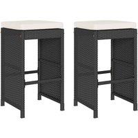 Berkfield Home Garden Bar Stools with Cushions 2 pcs Black Poly Rattan