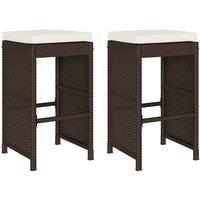 Berkfield Home Garden Bar Stools with Cushions 2 pcs Brown Poly Rattan