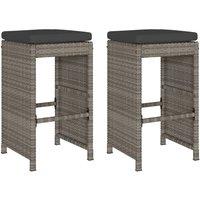 Berkfield Home Garden Bar Stools with Cushions 2 pcs Grey Poly Rattan