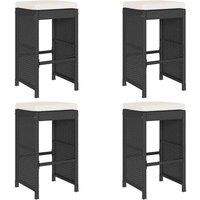Berkfield Home Garden Bar Stools with Cushions 4 pcs Black Poly Rattan