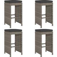 Berkfield Home Garden Bar Stools with Cushions 4 pcs Grey Poly Rattan