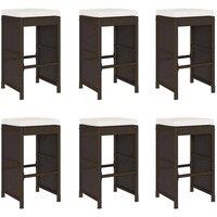 Berkfield Home Garden Bar Stools with Cushions 6 pcs Brown Poly Rattan