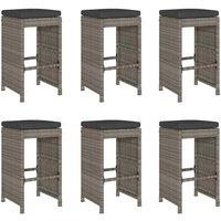 Berkfield Home Garden Bar Stools with Cushions 6 pcs Grey Poly Rattan