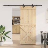 Berkfield Home Sliding Door with Hardware Set 95x210 cm Solid Wood Pine in Brown