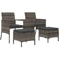 Berkfield Home Garden Sofa 2-Seater with Table & Stools Grey Poly Rattan