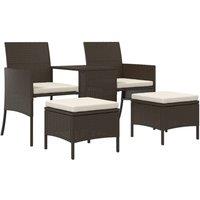 Berkfield Home Garden Sofa 2-Seater with Table & Stools Brown Poly Rattan