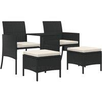 Berkfield Home Garden Sofa 2-Seater with Table & Stools Black Poly Rattan