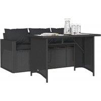 Berkfield Home Beautiful 2 Piece Garden Dining Set with Cushions Black Poly Rattan