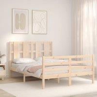 Berkfield Home Beautiful Bed Frame with Headboard Double Solid Wood in Light Tan