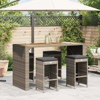 Berkfield Home Garden Bar Stools with Cushions 4 pcs Grey Poly Rattan