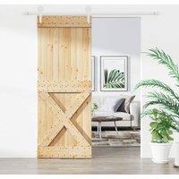 Berkfield Home Sliding Door with Hardware Set 80x210 cm Solid Wood Pine in Brown