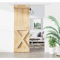 Berkfield Home Sliding Door with Hardware Set 70x210 cm Solid Wood Pine in Brown