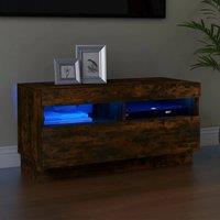 Berkfield Home TV Cabinet with LED Lights Smoked Oak 80x35x40 cm in Brown | Size: 80 x 35 x 40 cm