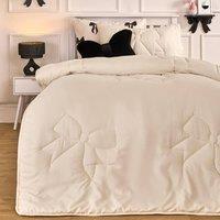 OHS Bow Quilted 7.5 Tog Coverless Duvet with Pillowcase Bedding Set in Ivory | Size: Double