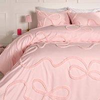 OHS Tufted Bow Bedding Set Duvet Cover with Pillowcase in Pink | Size: King