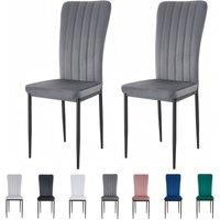 MCC Direct Set of 2 Velvet Dining Chairs Padded Upholstered Accent Chair Elle in Dark Grey