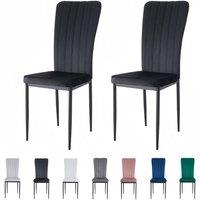 MCC Direct Set of 2 Velvet Dining Chairs Padded Upholstered Accent Chair Elle in Black
