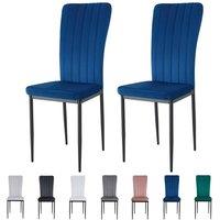 MCC Direct Set of 2 Velvet Dining Chairs Padded Upholstered Accent Chair Elle in Blue