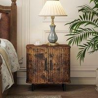 HOMCOM Nightstand with Sliding Doors & Metal Legs in Brown