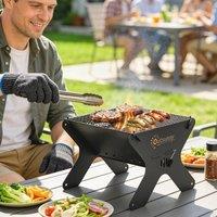 OUTSUNNY 2-In-1 Portable BBQ Grill & Camping Fire Pit with Gloves in Black