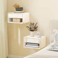 HOMCOM Floating Nightstands Set of 2, Bedside Table w/ Drawer & Open Shelf in White