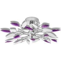 Berkfield Home Ceiling Lamp White & Purple Acrylic Crystal Leaf Arms 3 E14 Bulbs