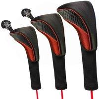 Havendro Black & Red 3PCS Golf Club Head Covers Set Driver Headcover