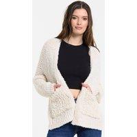 Liquorish Women's Cream Chunky Wool Blend Knit Cardigan