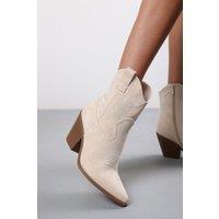 Where's That From Women's Seraphina Cowboy Boots Ankle Length Western Block Heel in Beige | Size: 8